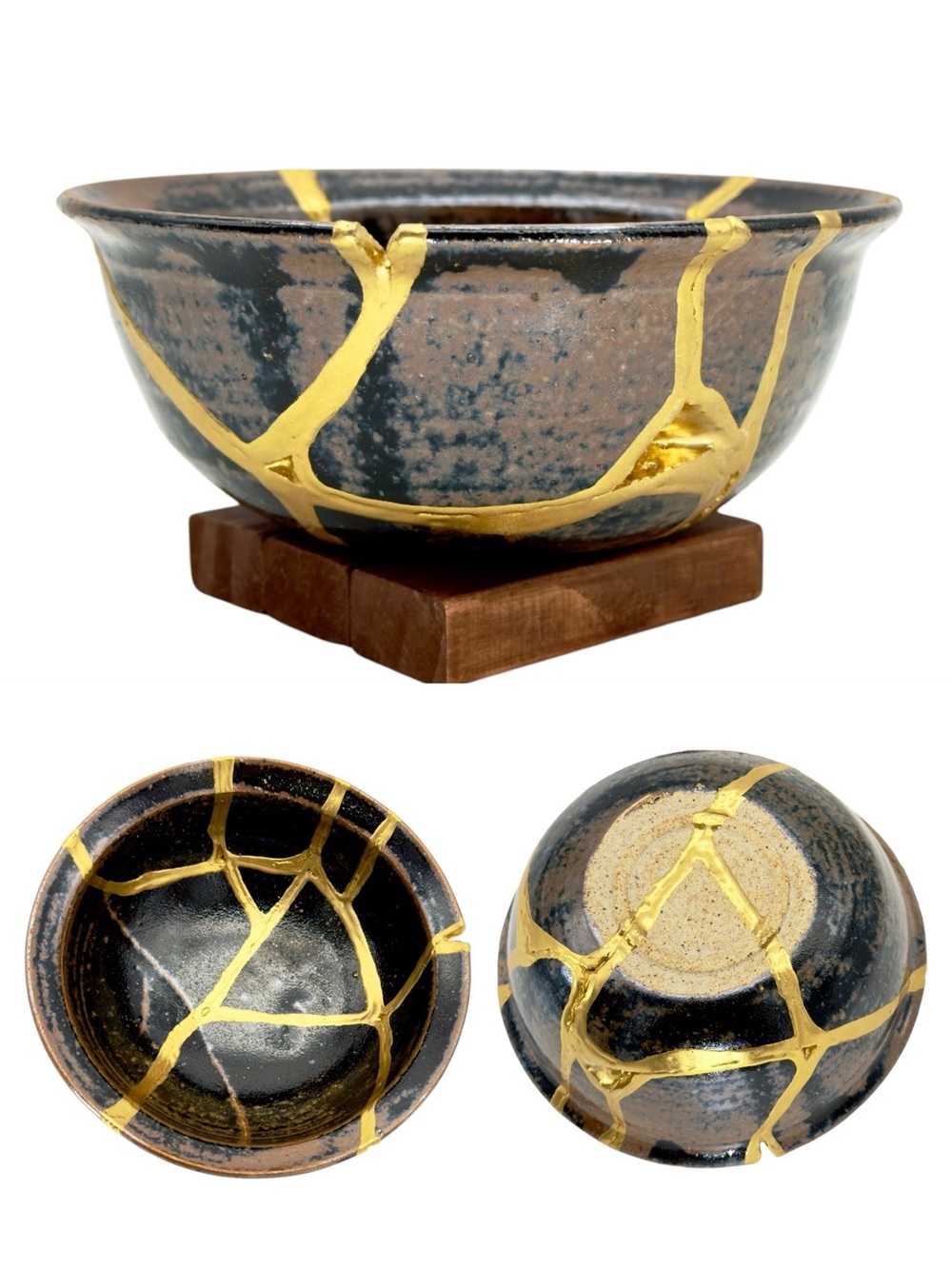 Kintsugi Bowl Drip Glazed Studio Pottery Gold Crack Art Personal Growth Gift